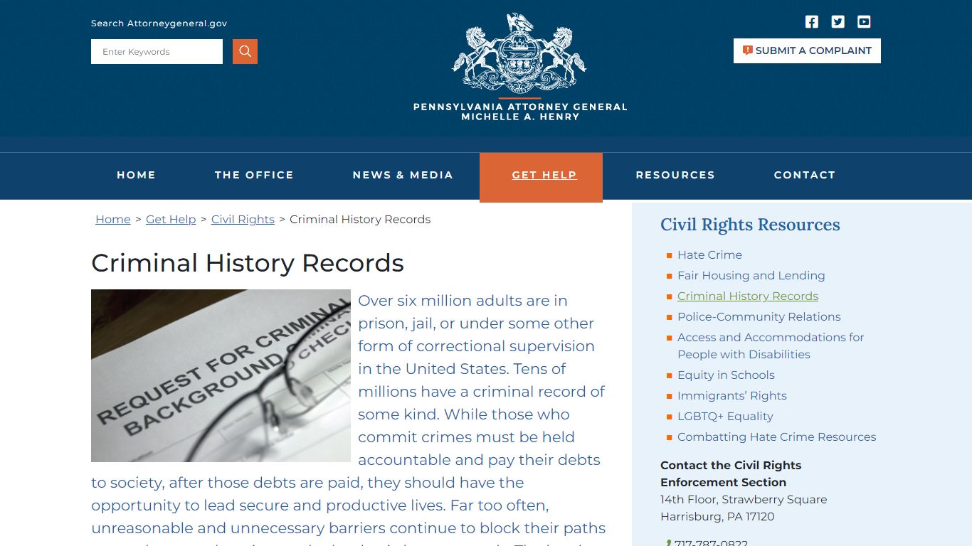 Criminal History Records – PA Office of Attorney General
